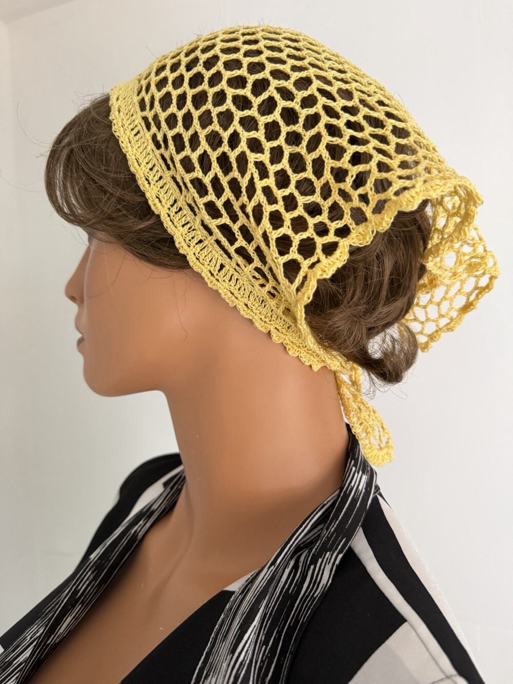 Handmade Crochet Hair Bandana | Lightweight Head Scarf | Cotton Head Wrap yellow